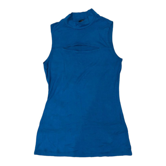 Guess Mock Neck Sleeveless Cut Out Keyhole Blue Blouse Top Women's Size XS - Picture 2 of 5